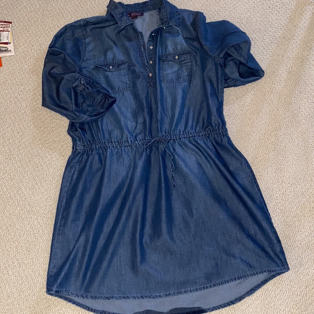 Gloria Vanderbilt XL Cotton & Lyocell Pull Over Shirt Dress Roll Tab Sleeves